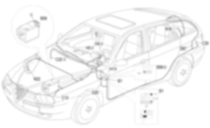 HECKSCHEIBENWISCH-WASCHANLAGE - Lage der Bauteile Alfa Romeo 156 2.4 JTD 20v  fino a 03/98